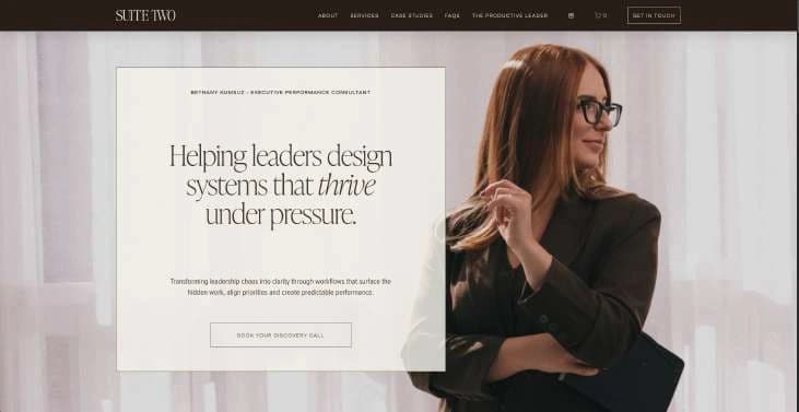 Suite Two homepage with a single leadership offer and booking action.